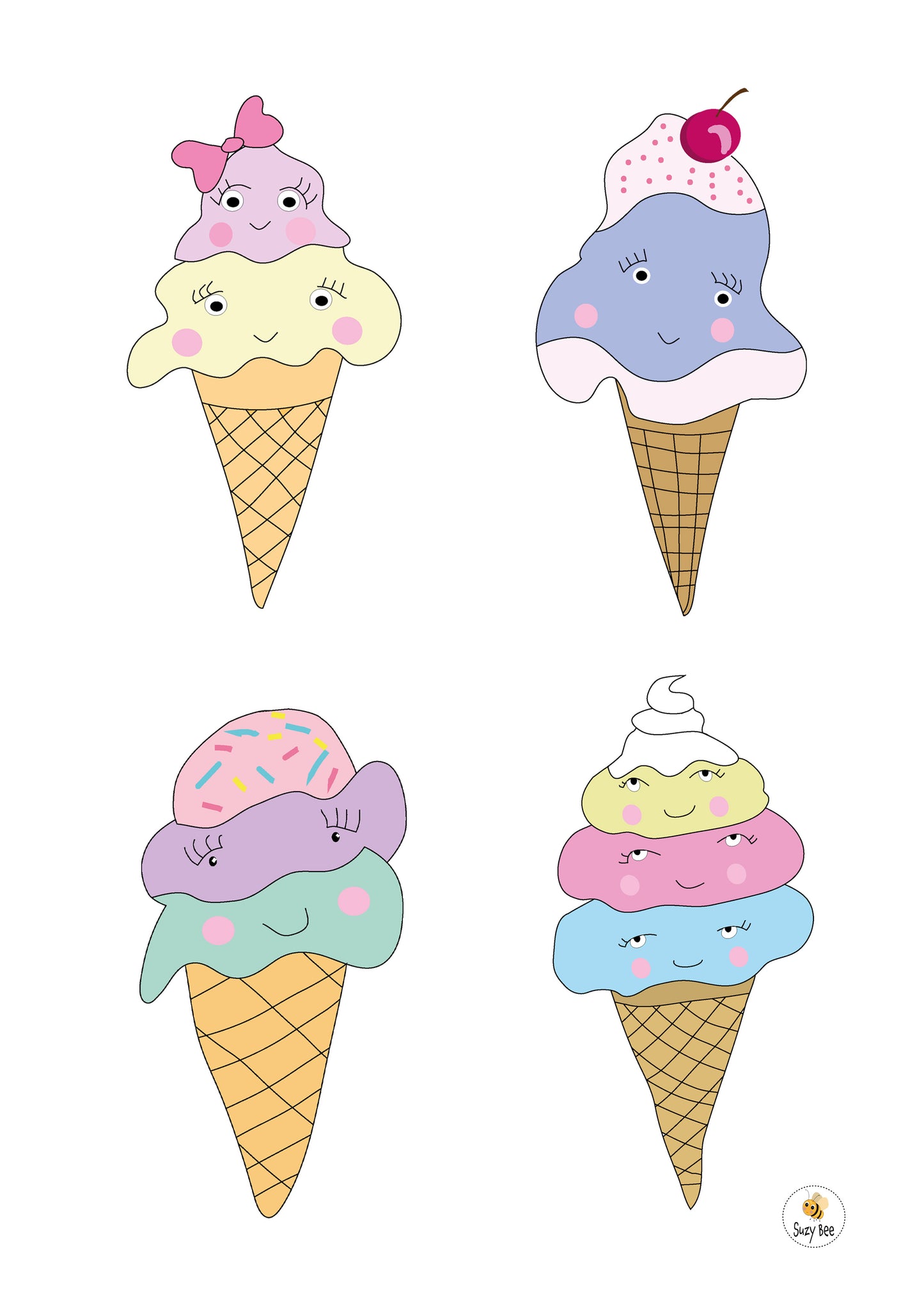 2 x 2 Icecream Illustration - Children's Wall Art