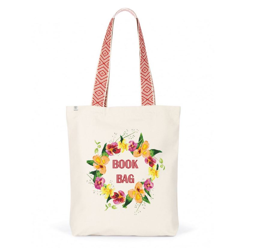 Book Bag- Luxury Tote Library Bag - Sweet Pea Habd Illustrated Design