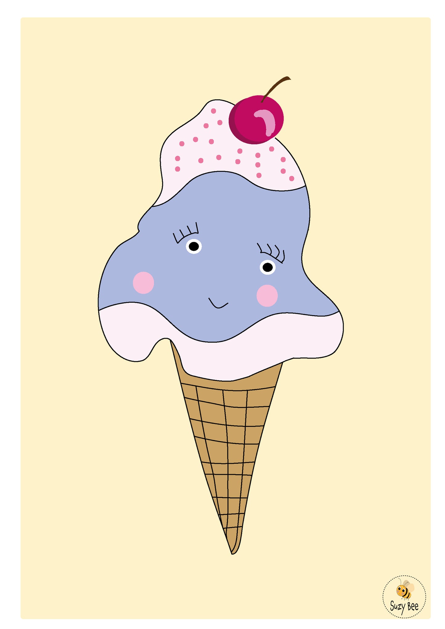 Cherry Top Icecream Illustration - Children's Wall Art