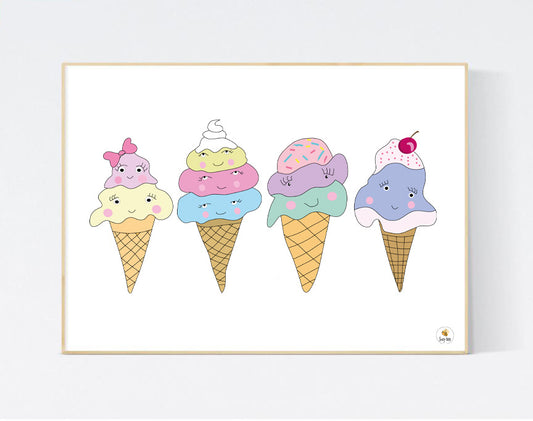 4 in a row Icecream Illustration - Children's Wall Art
