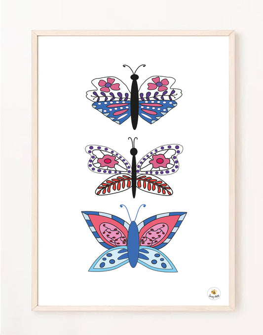 Butterflies - Patterned 3- Children's Wall Art
