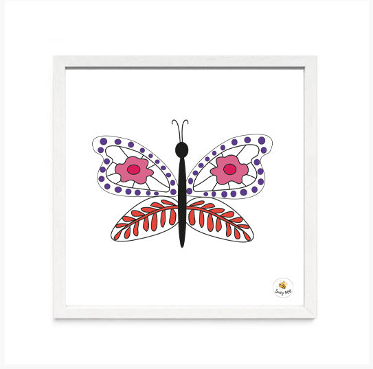 Butterfly -Red Leaf Print Wings- Children's Wall Art