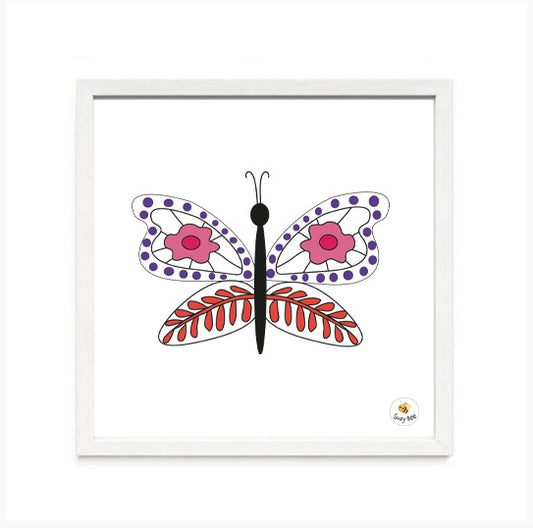 Butterfly -Red Leaf Print Wings- Children's Wall Art