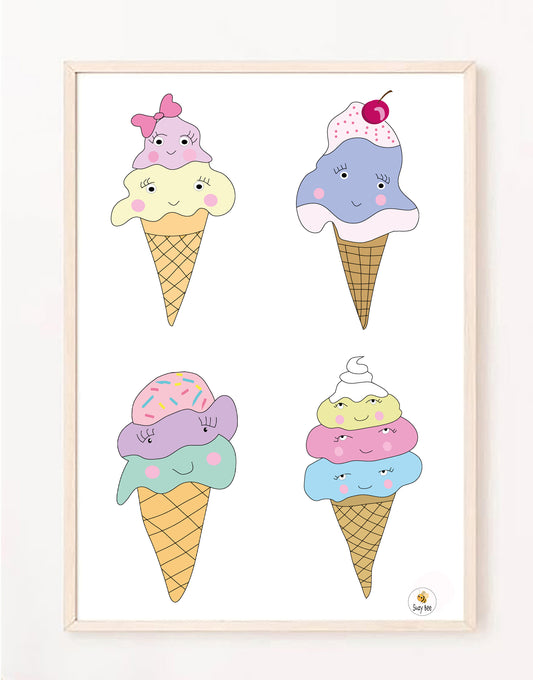 2 x 2 Icecream Illustration - Children's Wall Art
