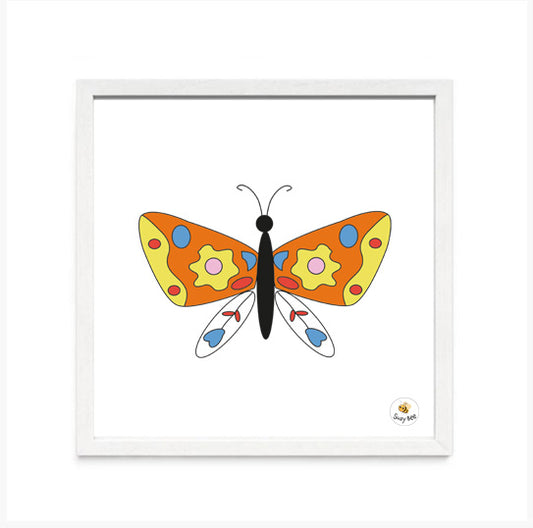 Butterfly -Yellow Flower print wings- Children's Wall Art