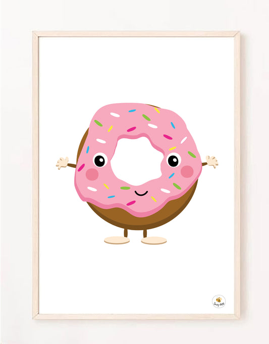 Smiling Donut Illustration - Children's Wall Art