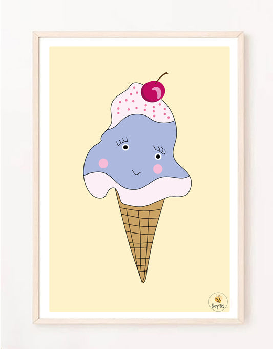 Cherry Top Icecream Illustration - Children's Wall Art