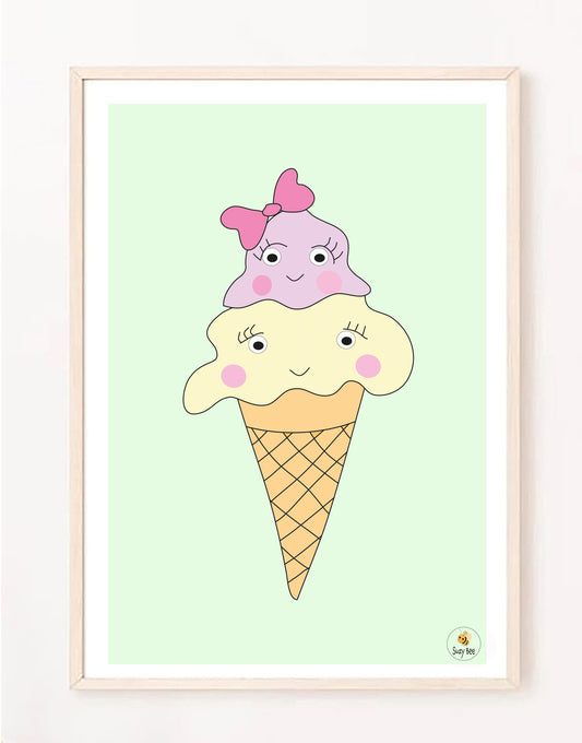 Double Scoop Icecream Illustration - Children's Wall Art