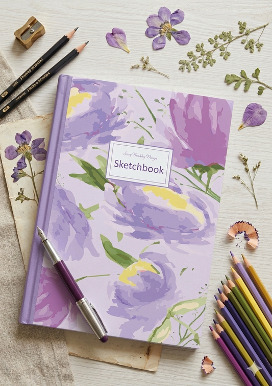 Unique Purple Peony Design | Hardback Sketchbook | 120 Pages | 160gsm