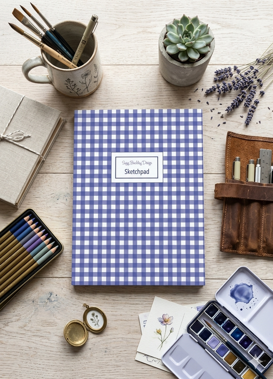 Blue Gingham Vintage Pattern | Hardback Sketchbook | 120 Pages | 160gsm