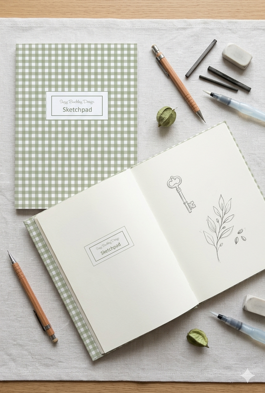 Sage Green Gingham Vintage Pattern | Hardback Sketchbook | 120 Pages | 160gsm