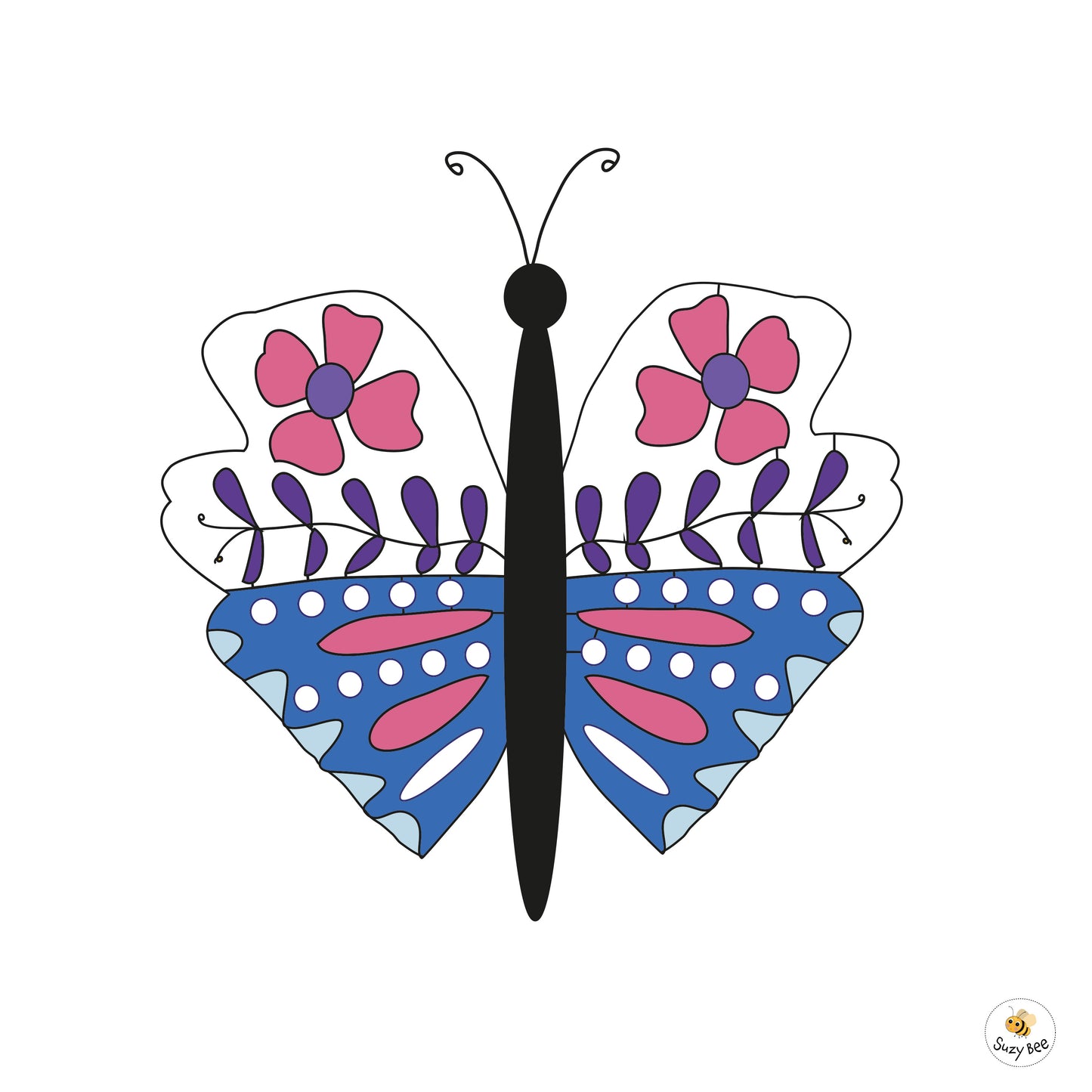 Butterfly - Blue Wings, White Dots- Children's Wall Art