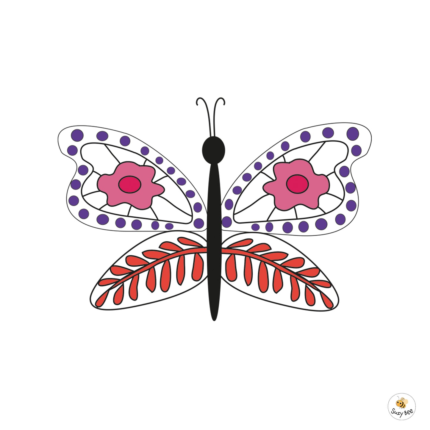 Butterfly -Red Leaf Print Wings- Children's Wall Art