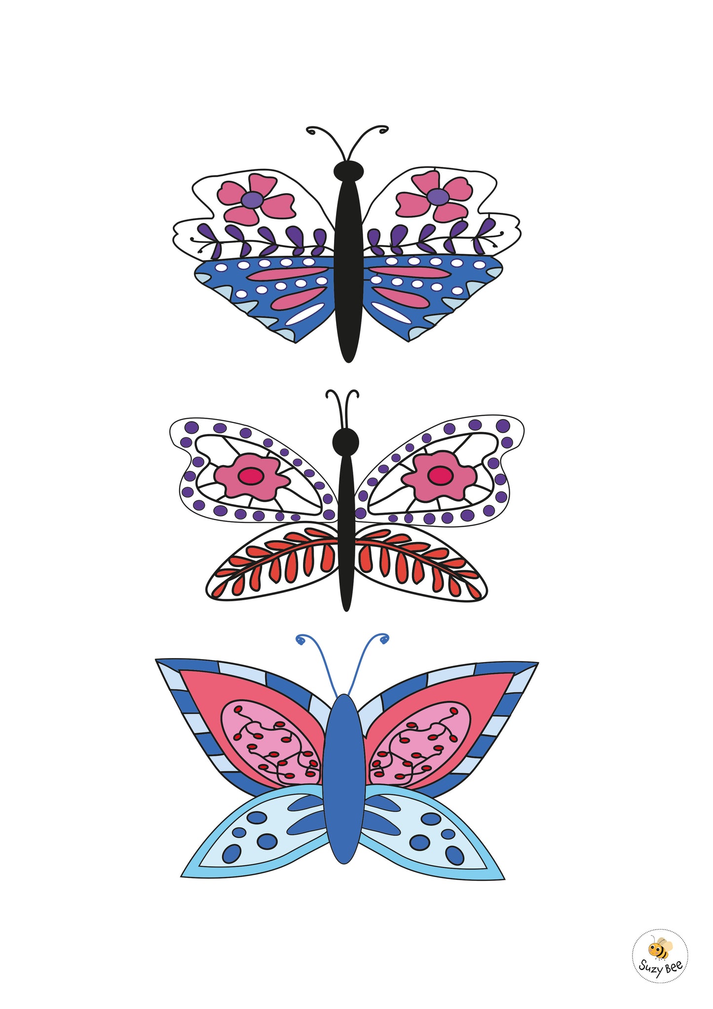 Butterflies - Patterned 3- Children's Wall Art