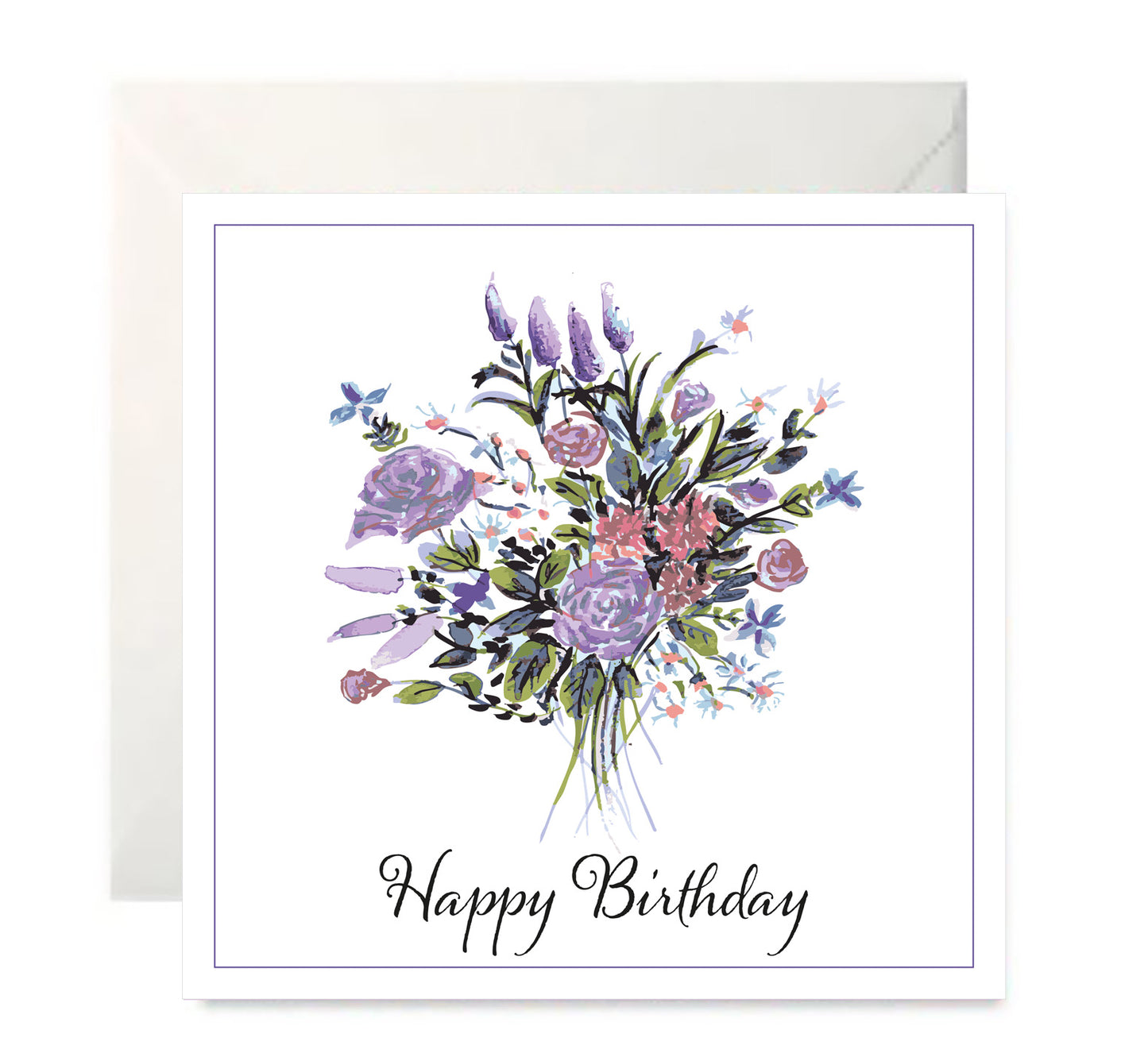 Purple Rose Bouquet - Happy Birthday Card