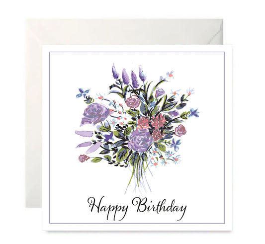 Purple Rose Bouquet - Happy Birthday Card