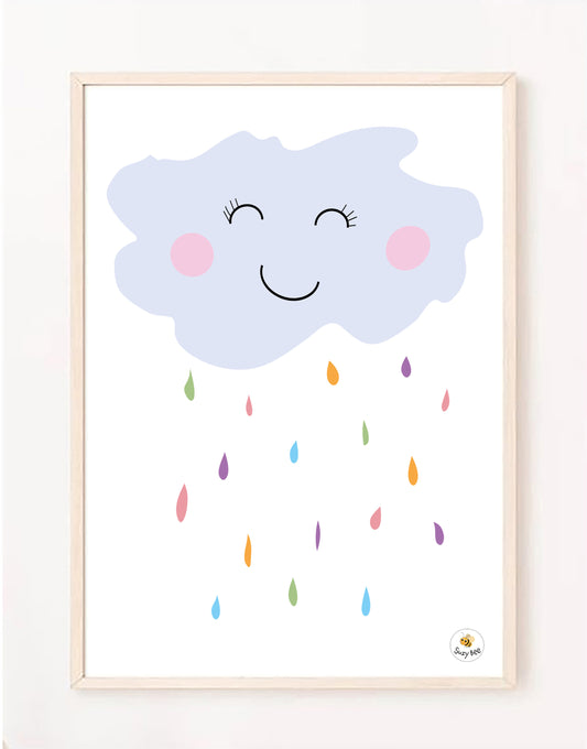 Smiley Rain Cloud Print - Children's Wall Art