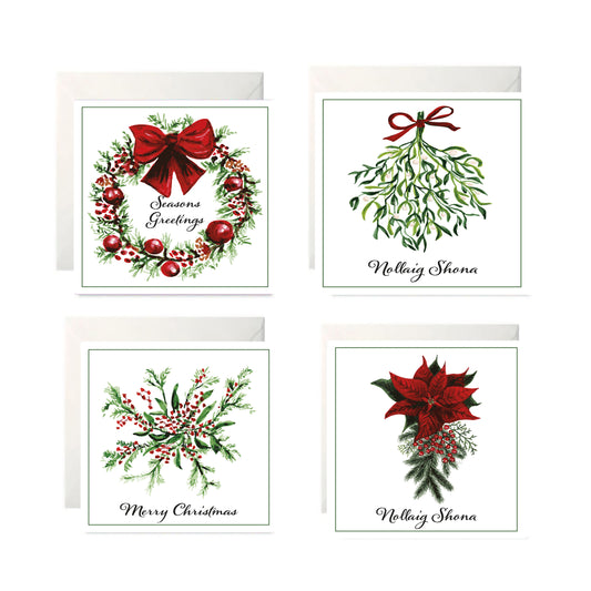 Christmas Card Set - Four Unique Hand Painted Designs
