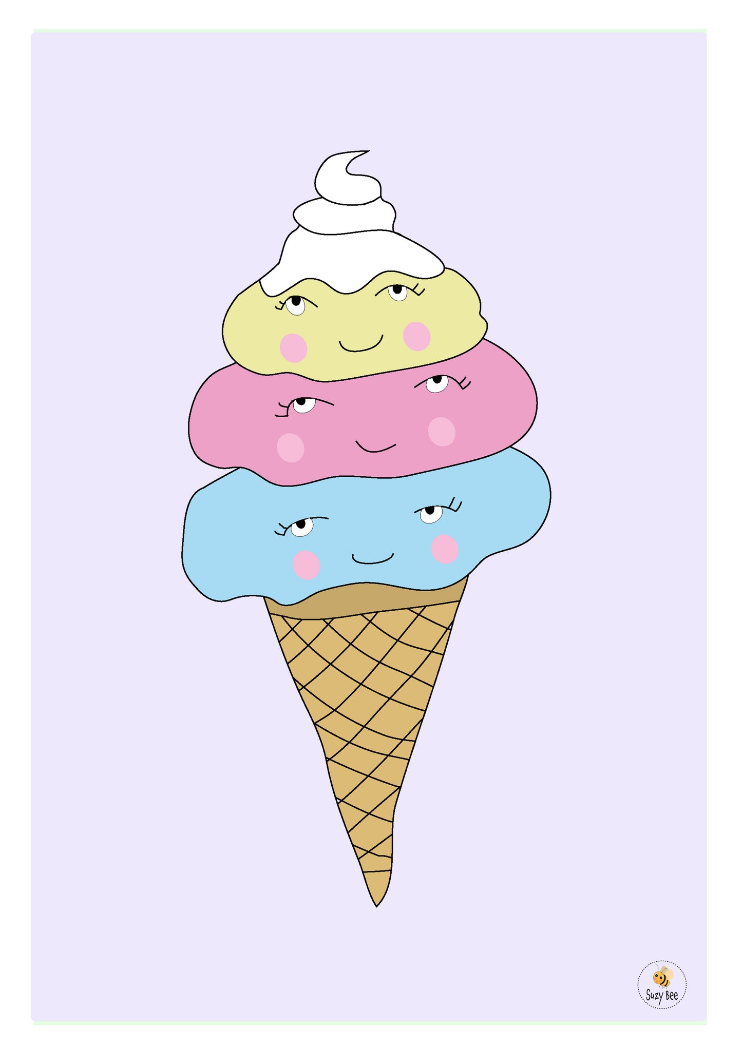 Triple Scoop Icecream Illustration - Children's Wall Art