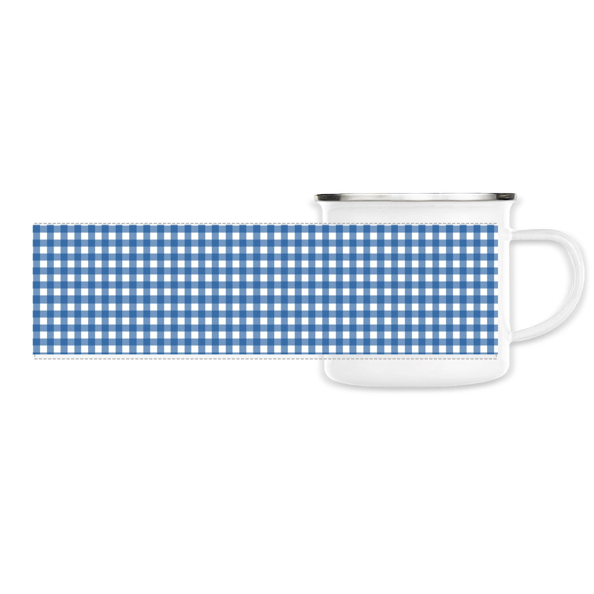 Blue Gingham Enamel Mug