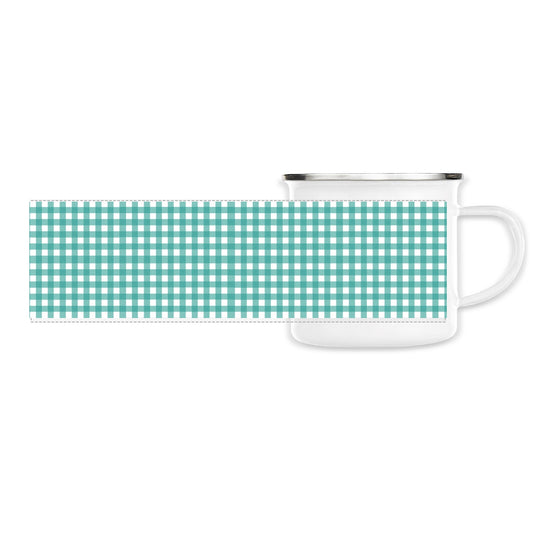 Green Gingham Enamel Mug