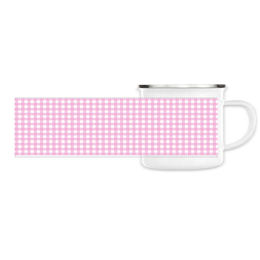 Pink Gingham Enamel Mug