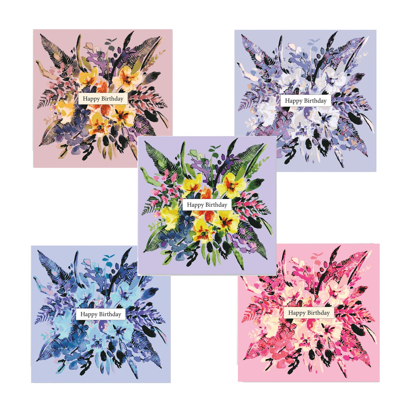 Abundance Birthday Card Set - Five Unique, Hand- Painted Designs