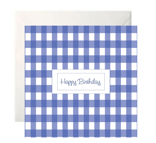 Blue Gingham | Vintage Style| Happy Birthday Card