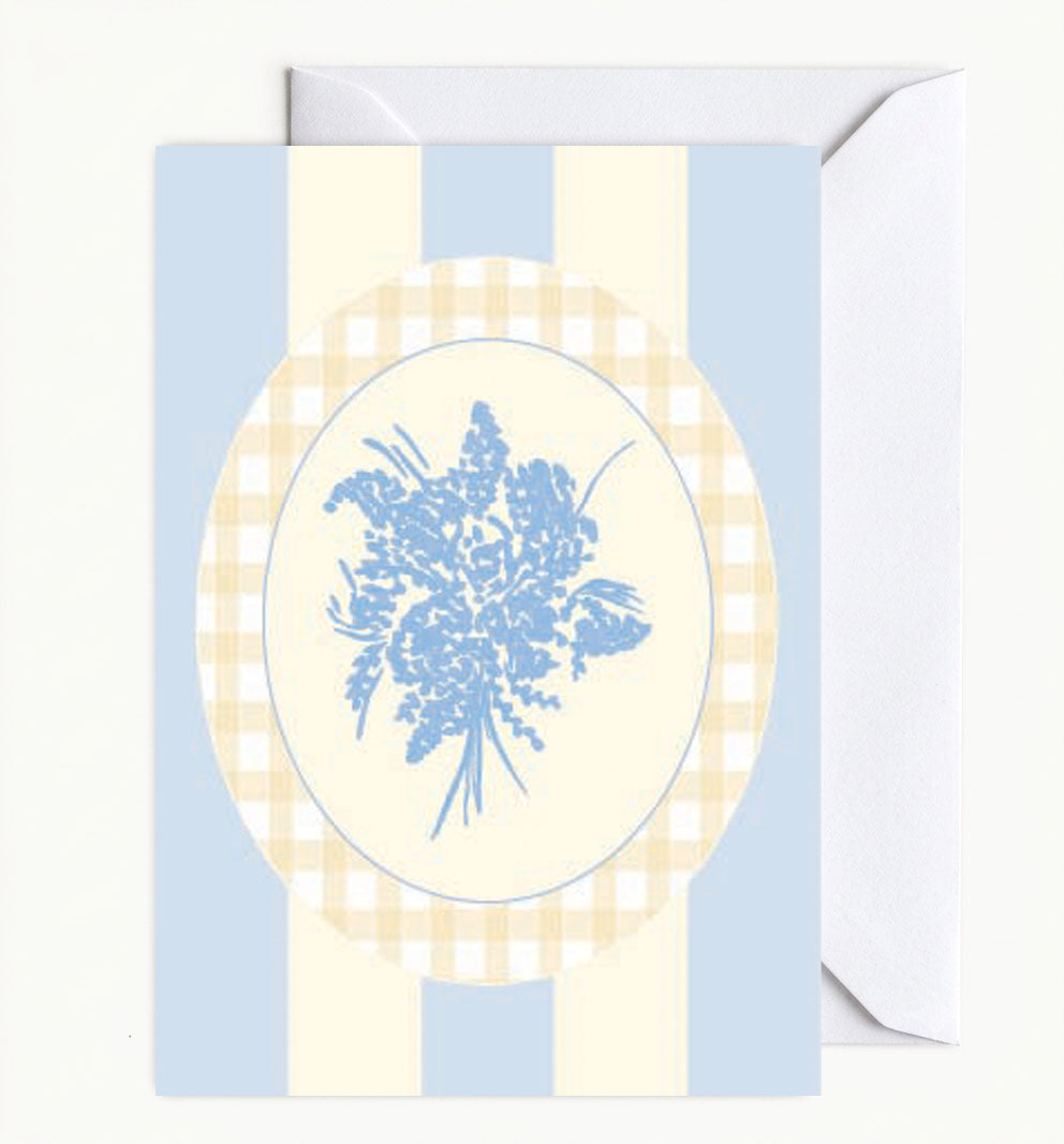 Blue & Cream Stripe Floral Cameo Card