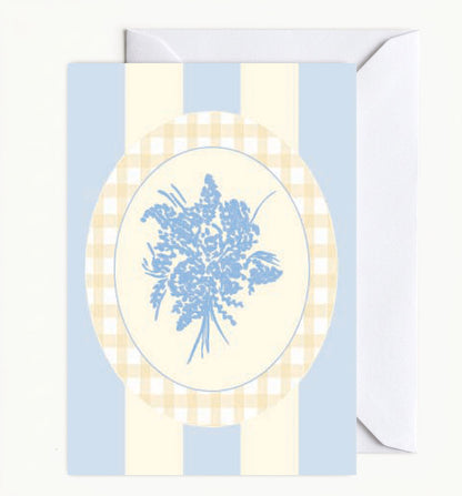 Blue & Cream Stripe Floral Cameo Card