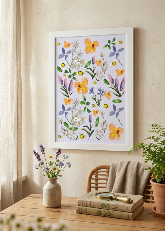 Buddleia & Daisy - Watercolour Art Print
