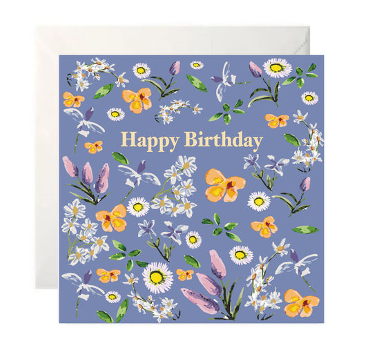 Buddleia and Dasiy |Blue| - Happy Birthday Card