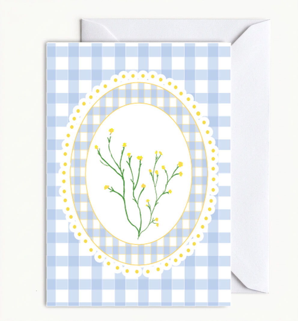 Delicate Buttercup on Blue Gingham Card