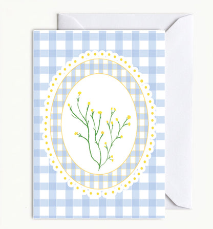 Delicate Buttercup on Blue Gingham Card
