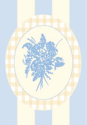 Blue & Cream Stripe Floral Cameo Card