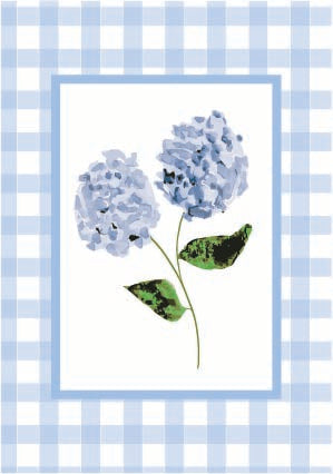 Blue Gingham Hydrangea Greeting Card