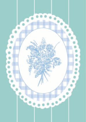 Teal Green & Blue Gingham Floral Bouquet Card