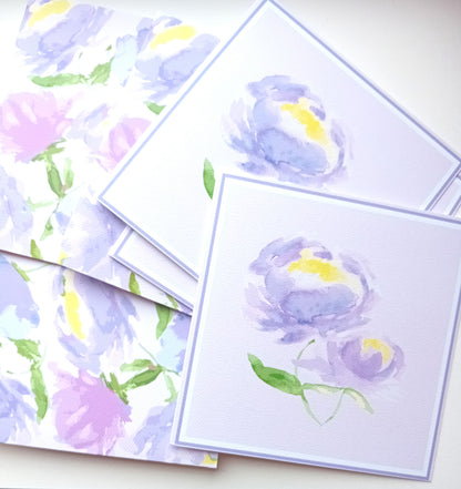 Purple Peony Gift Set — Hand Illustrated Greeting Cards & Hardback Journal