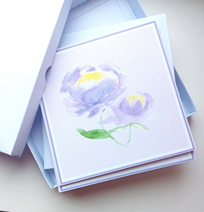 Purple Peony Gift Set — Hand Illustrated Greeting Cards & Hardback Journal