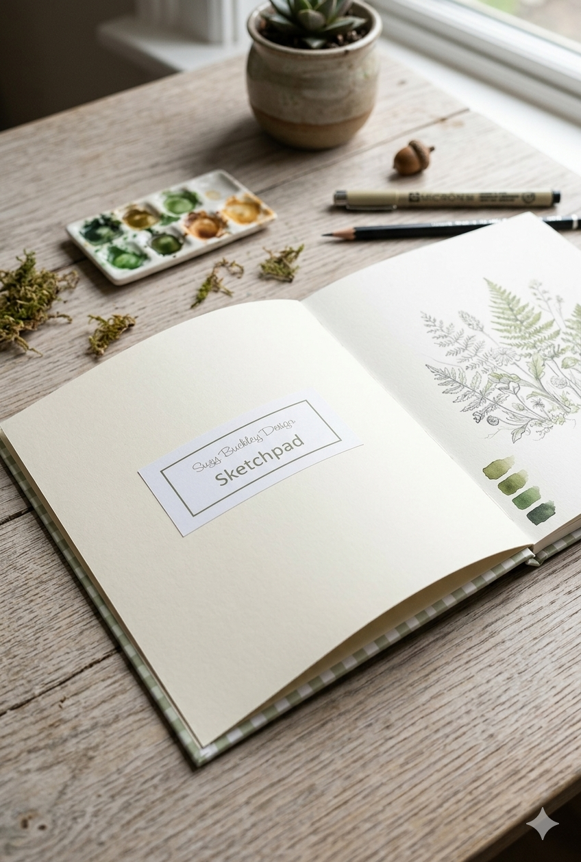 Sage Green Gingham Vintage Pattern | Hardback Sketchbook | 120 Pages | 160gsm