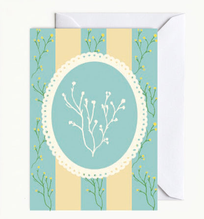 Teal Green & Yellow Wildflower Stripe Card