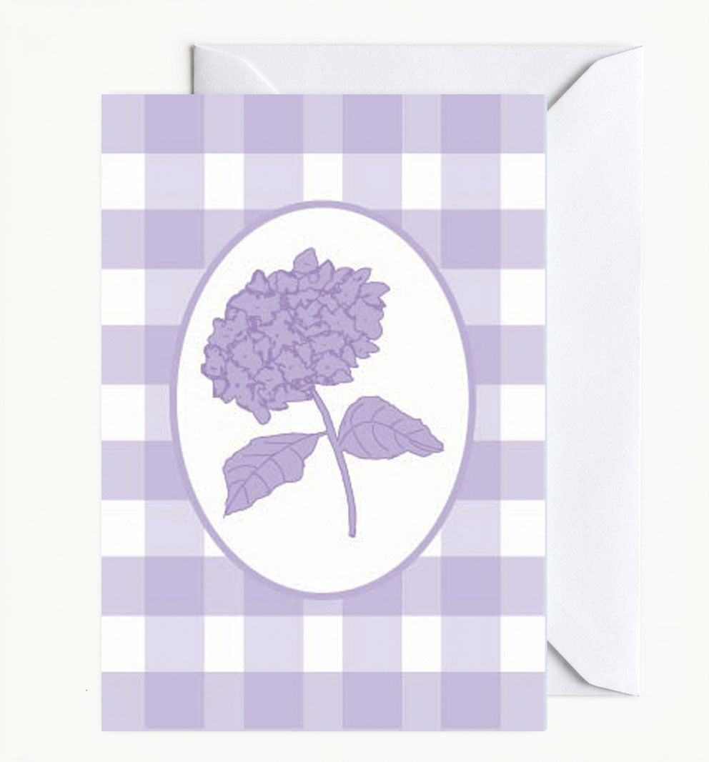 Lilac Gingham Hydrangea Greeting Card