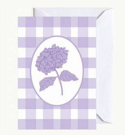 Lilac Gingham Hydrangea Greeting Card
