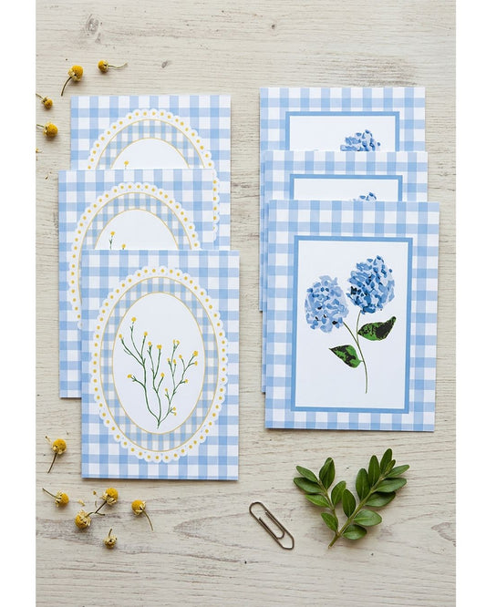 Blue Gingham Floral A6 Card Pack (Set of 6) – Heirloom Collection