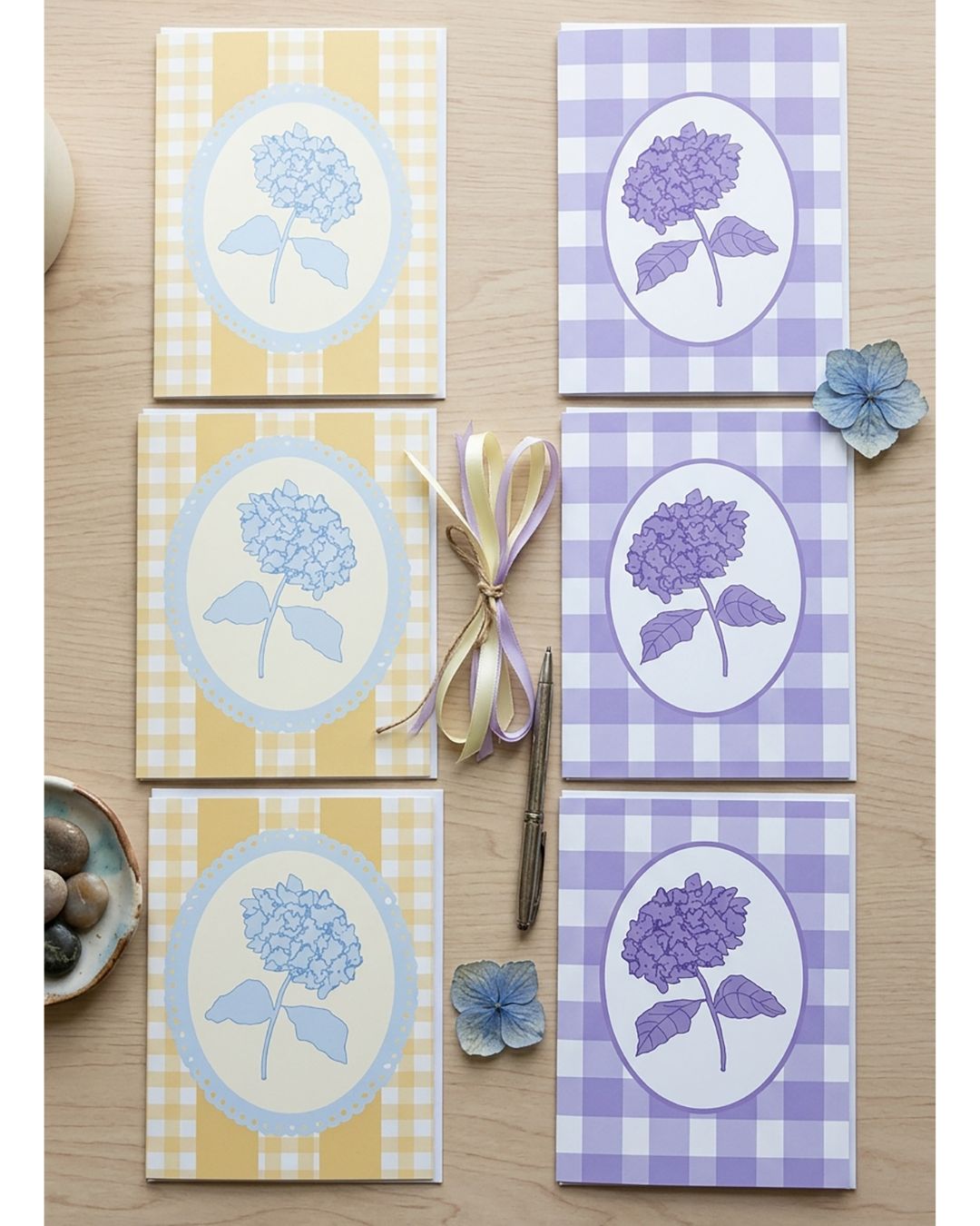 Lilac Gingham Hydrangea Greeting Card