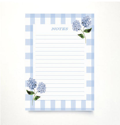 Blue Gingham & Hydrangea A5 Memo Pad