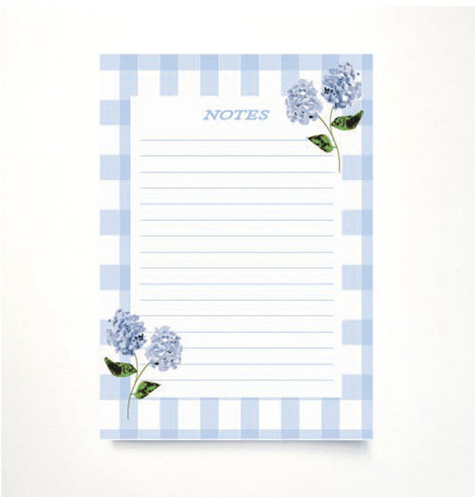 Blue Gingham & Hydrangea A5 Memo Pad
