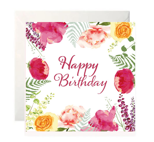 Mixed Rose Wreath | Watercolour Print | Happy Birthday Card