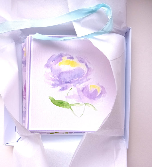 Purple Peony Gift Set — Hand Illustrated Greeting Cards & Hardback Journal