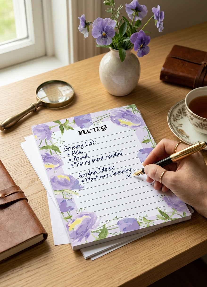 Purple Peony Hand-Illustrated A5 Memo Pad – Botanical Stationery